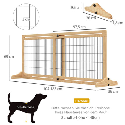 Adjustable wooden dog gate for stairs and doors, natural finish