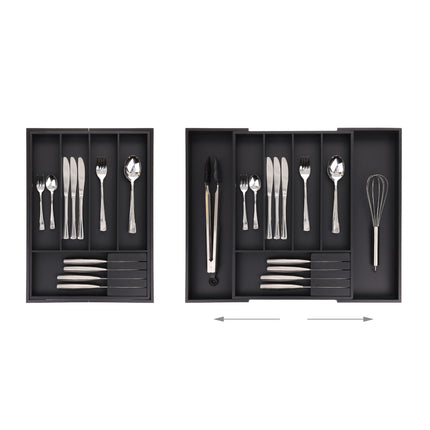 Extendable bamboo cutlery tray