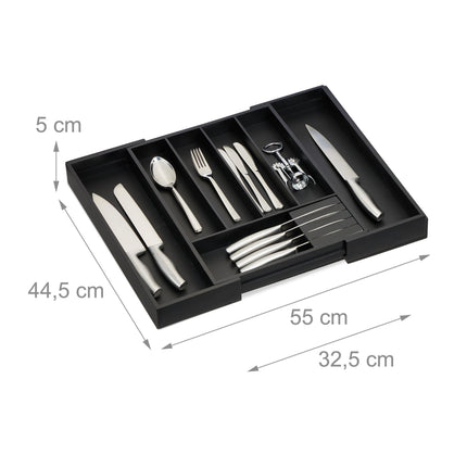 Extendable bamboo cutlery tray