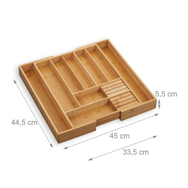 Extendable bamboo cutlery tray