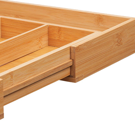 Extendable bamboo cutlery tray