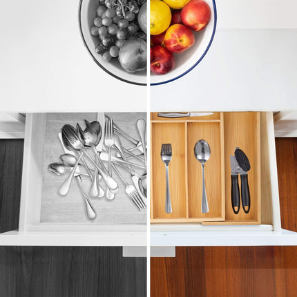 Extendable bamboo cutlery tray