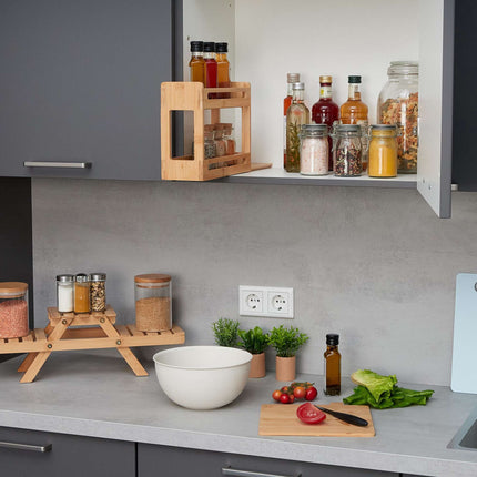 Extendable bamboo spice rack