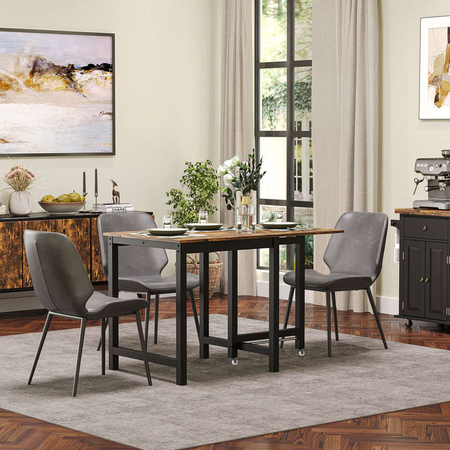 Folding metal dining table w/ wheels, 118x70x76.5cm, Brown
