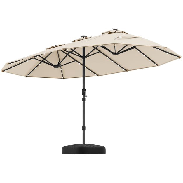 Bardzo duży parasol tarasowy z lampami LED zasilanymi energią słoneczną, beżowy