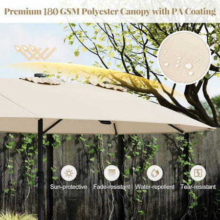 Extra-Large Patio Umbrella with Solar LED Lights, Beige