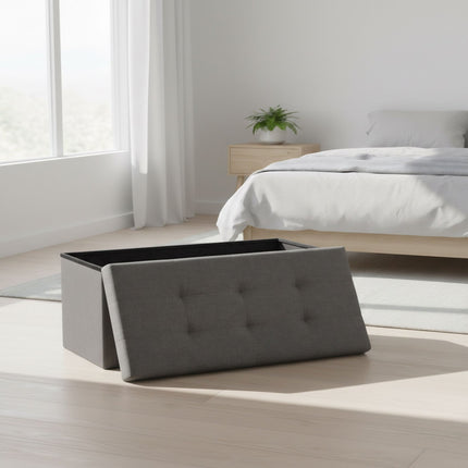 Fabric Upholstered Storage Bench – Foldable, Seats Two