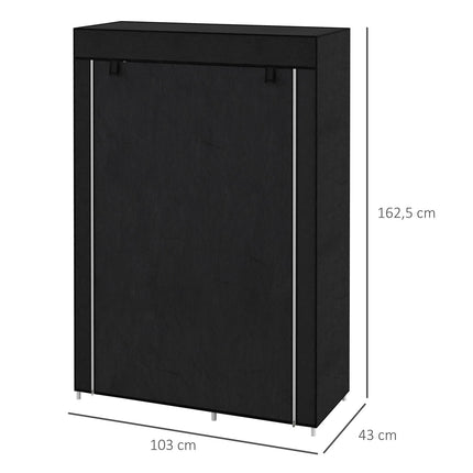 Fabric folding wardrobe, 6 compartments, black, 103x43x162.5 cm