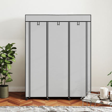 Fabric Wardrobe, 8 Shelves, 2 Hanging Rods, Gray