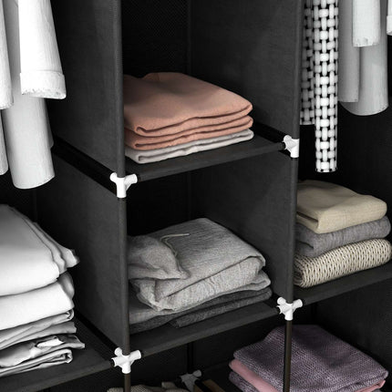 Fabric wardrobe with clothes rail, 8 shelves, light grey, space-saving