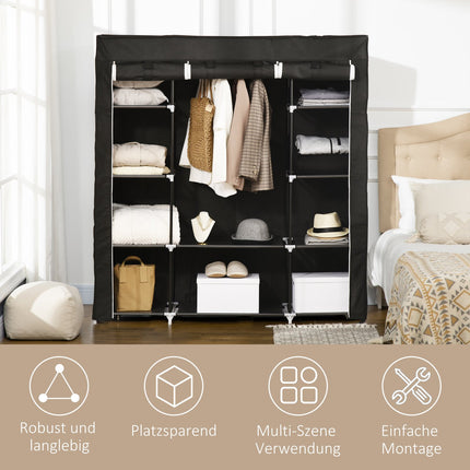 Fabric wardrobe - zipper, 1 rail, 10 shelves, 150x43x162cm