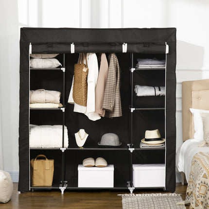 Fabric wardrobe - zipper, 1 rail, 10 shelves, 150x43x162cm