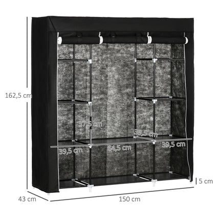 Fabric wardrobe - zipper, 1 rail, 10 shelves, 150x43x162cm