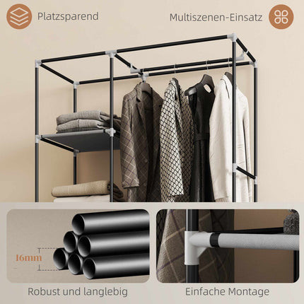 Fabric Wardrobe with 6 Shelves and Hanging Rod, Light Gray