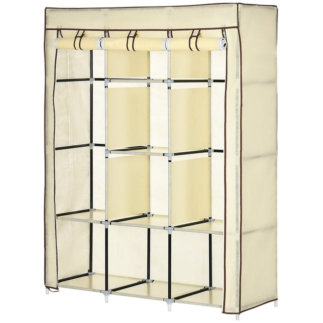 Fabric wardrobe with clothes rail, foldable, cream white