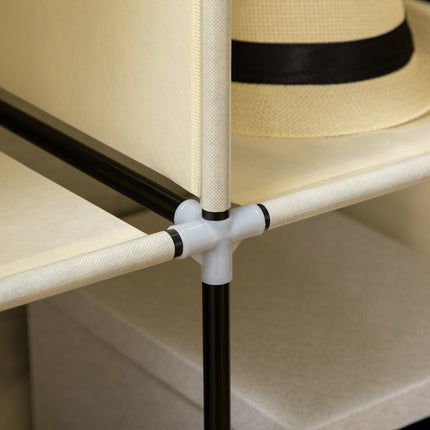 Fabric wardrobe with clothes rail, foldable, cream white