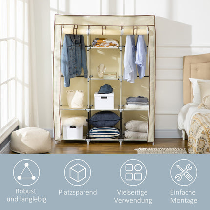 Fabric wardrobe with clothes rail, foldable, cream white
