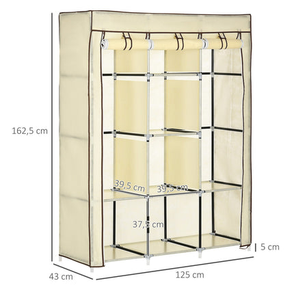 Fabric wardrobe with clothes rail, foldable, cream white