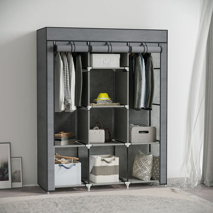 Folding fabric wardrobe with clothes rail, dark grey