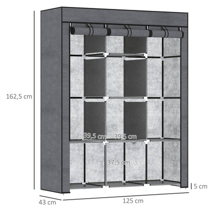 Folding fabric wardrobe with clothes rail, dark grey