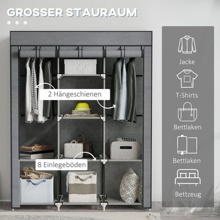 Folding fabric wardrobe with clothes rail, dark grey