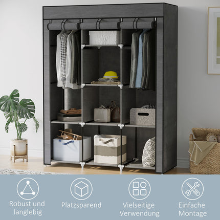 Folding fabric wardrobe with clothes rail, dark grey
