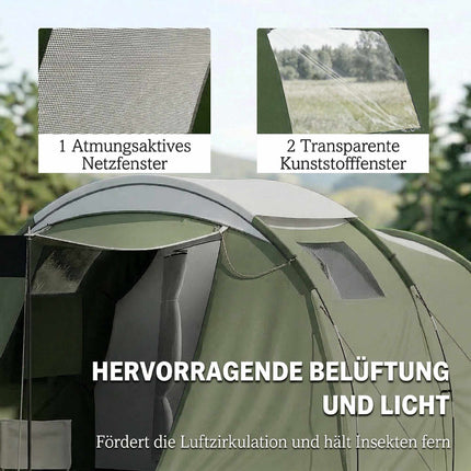 Family Camping Tent, 3-4 Person, 3000mm Waterproof, Green