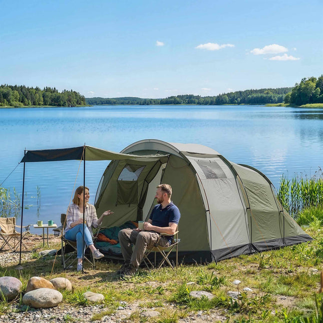 Familietent voor kamperen, 3-4 personen, 3000 mm waterdicht, groen