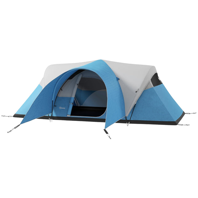 Tunneltent, kampeertent, waterafstotende familietent voor 6 personen, festivaltent met raam, draagtas, voor tuin, terras, blauw Aosoom