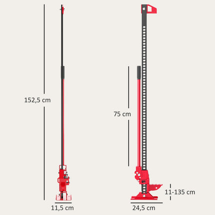 Farm Jack Jack 135 cm 3000 kg load capacity Offroad pole winch made of steel Red+Black
