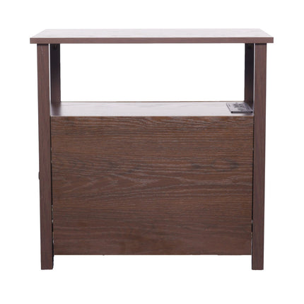 Farmhouse End Table with USB, Outlets, 2 Drawers, Brown