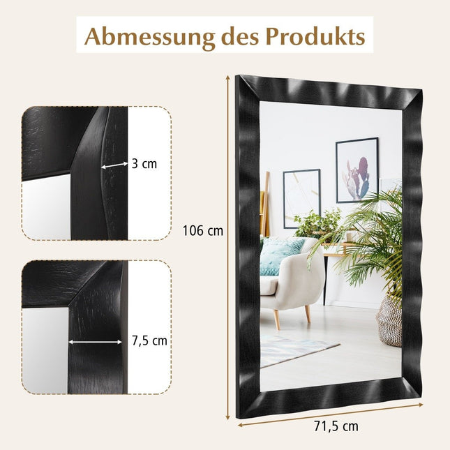 Farmhouse Rubberwood Frame Wooden Wall Mirror Rustic Bathroom Mirror Black