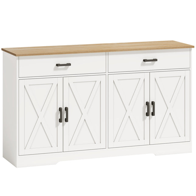 Farmhouse Sideboard Buffet, 140 cm, 2 Drawers, White