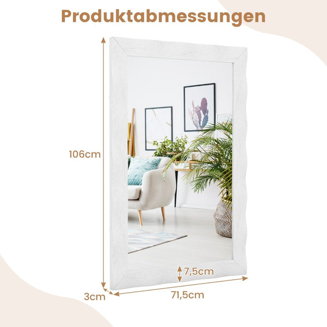 Farmhouse Wall Mirror with Rubberwood Wooden Frame Rustic Bathroom Mirror White