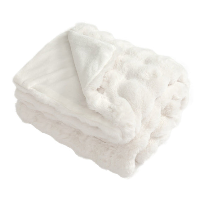 Faux Rabbit Fur Throw Blanket, Beige, 178 x 203 cm