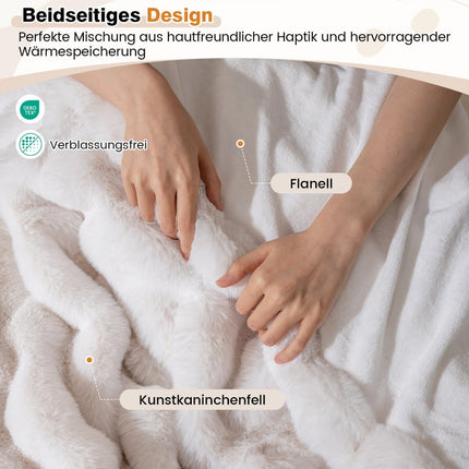 Faux Rabbit Fur Throw Blanket, Beige, 178 x 203 cm