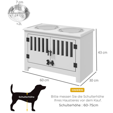 Raised Dog Feeding Station, 2L Stainless Steel Bowl, Storage, White