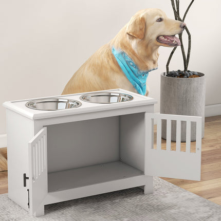 Raised Dog Feeding Station, 2L Stainless Steel Bowl, Storage, White