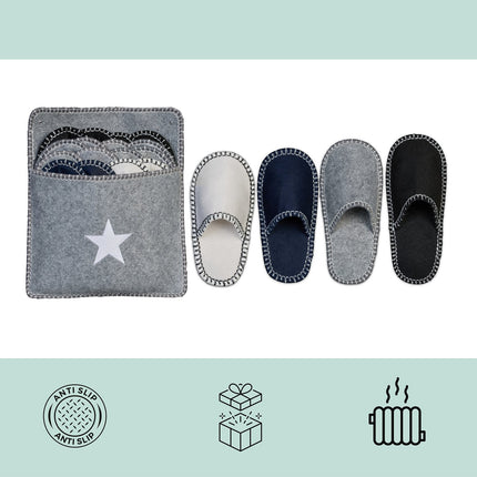 Felt Guest Slippers, Non-Slip, 8 Pairs with Storage Bag