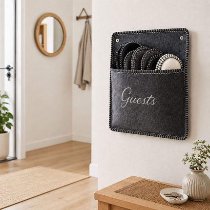 Felt Guest Slippers Set, 6 Pairs, Gray, Non-Slip, Unisex