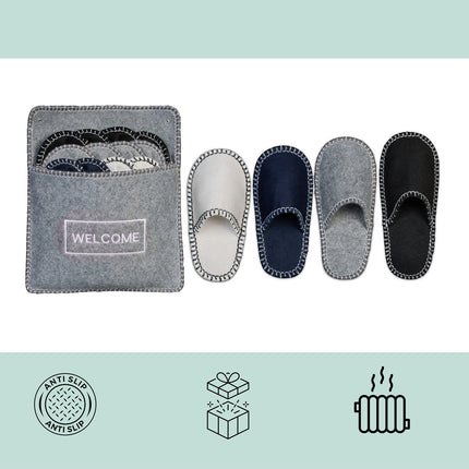 Felt Guest Slippers Set, 6 Pairs with Storage Bag