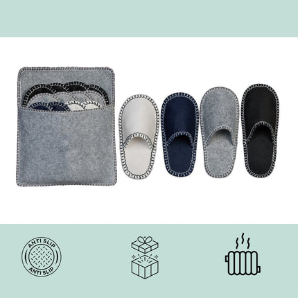 Felt Guest Slippers Set with Bag, Non-Slip Soles