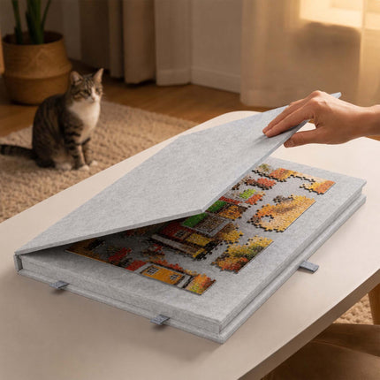 Felt Puzzle Board with 6 Drawers, Light Grey