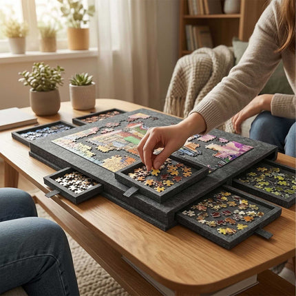 Felt Puzzle Board with 6 Drawers, Light Grey