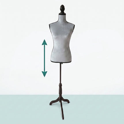 Female Dress Form 36/38 Velvet, Light Grey, Adjustable Stand