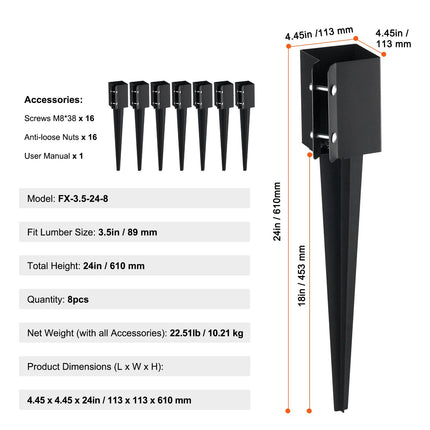 Fence Post Anchor Ground Spikes, 8-Pack, Fits 3.5 In