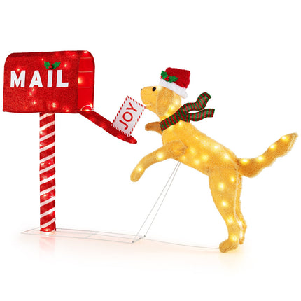 Festive Mailbox & Dog Decoration, 120 LED Lights, 108 cm