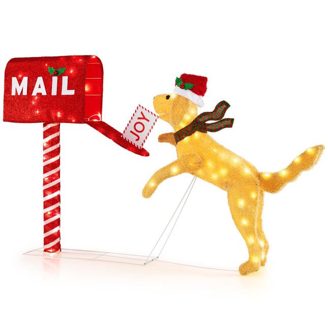 Festive Mailbox & Dog Decoration, 120 LED Lights, 108 cm