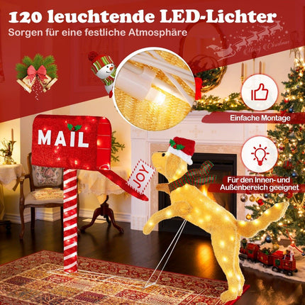 Festive Mailbox & Dog Decoration, 120 LED Lights, 108 cm