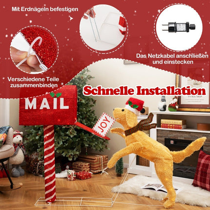 Festive Mailbox & Dog Decoration, 120 LED Lights, 108 cm
